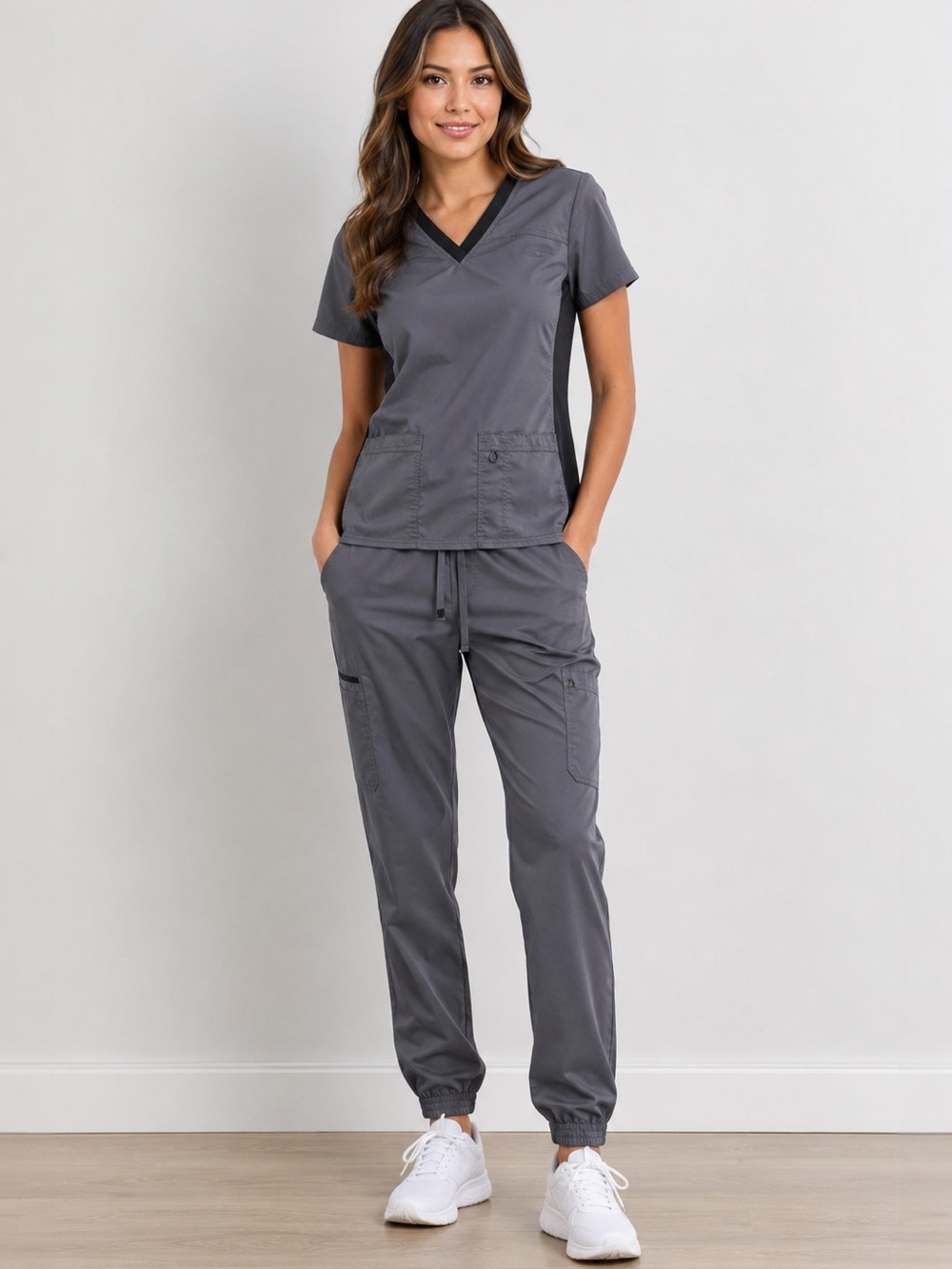 Scrubstar Premium Scrub Set Womens Large Pewter Gray Jogger Scrubs Uniform